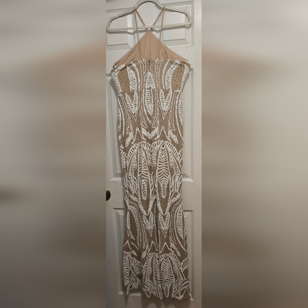 Elegant Tan and White Lace Dress